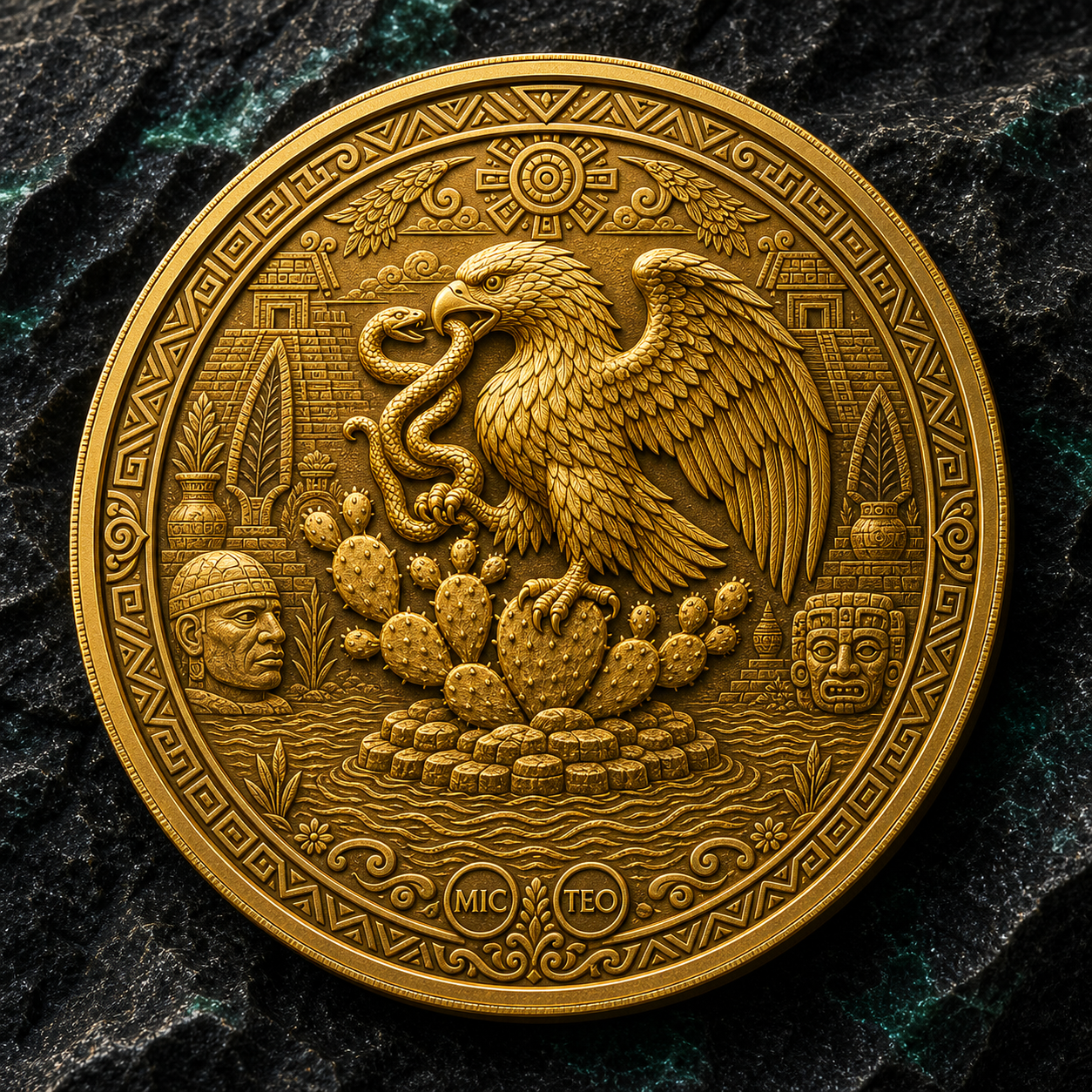 Medallón dorado Águila y Nopal