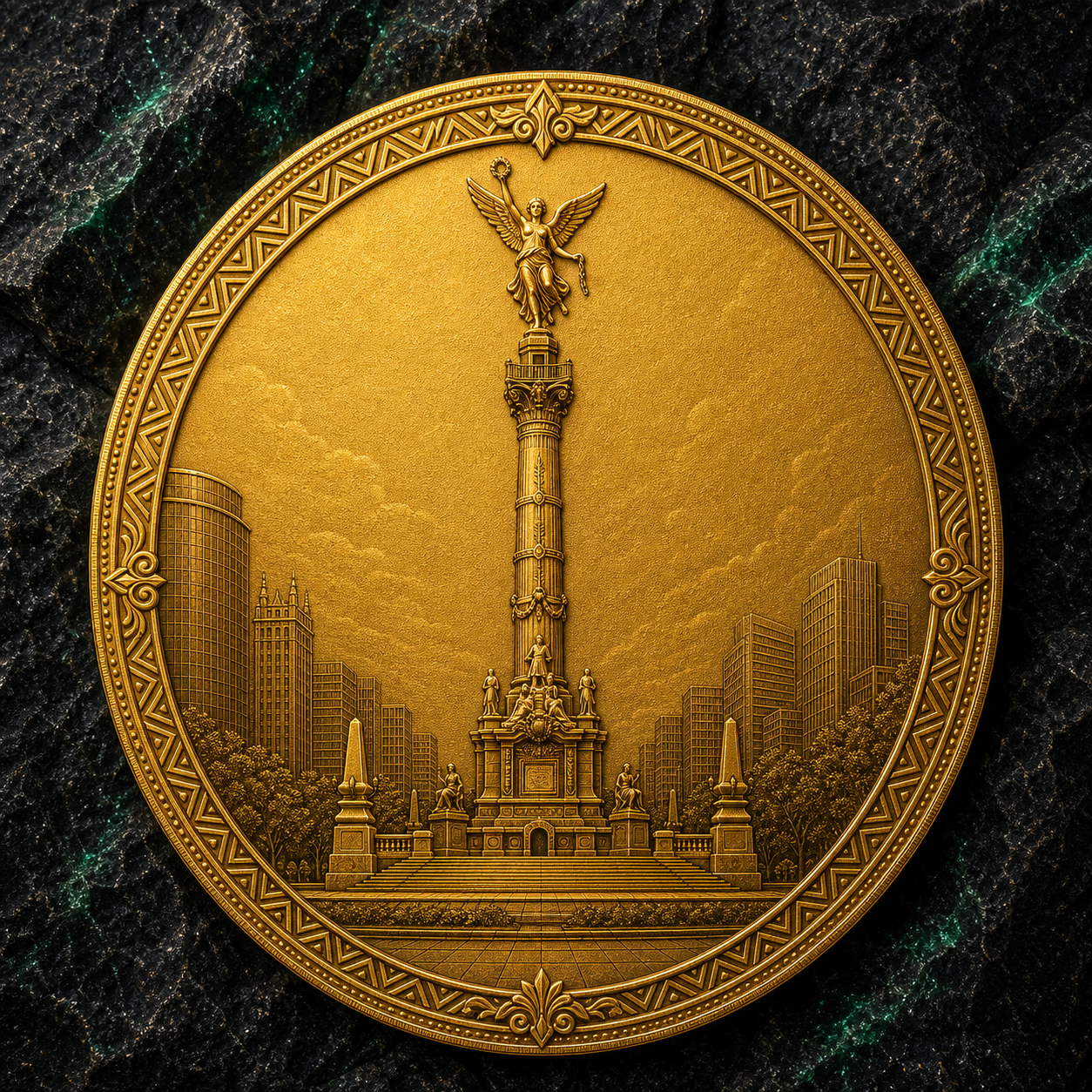 Medallón dorado Ángel de la Independencia