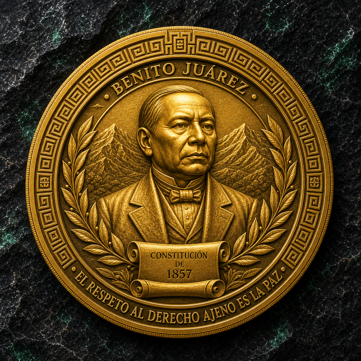 Medallón dorado Benito Juárez