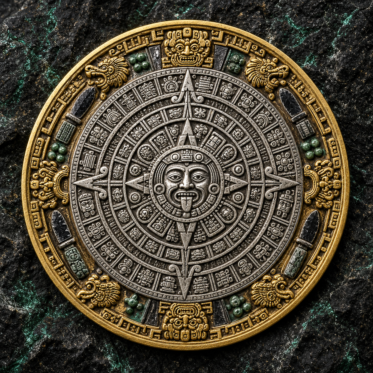 Medallón bimetálico del Calendario Mexica
