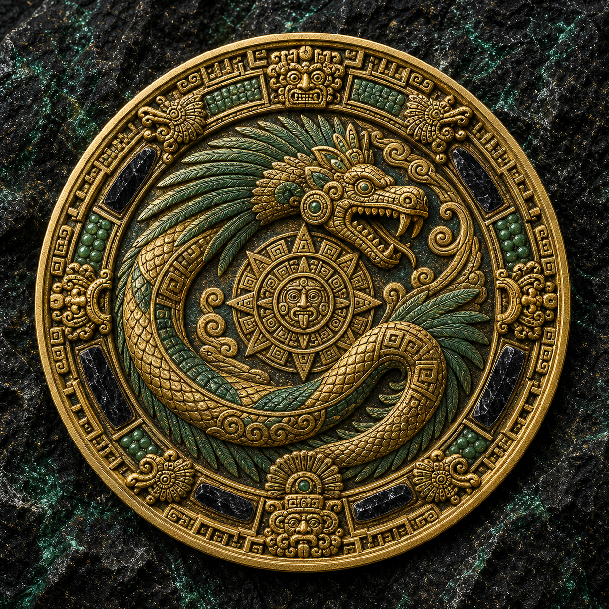 Medallón de Quetzalcóatl serpiente emplumada