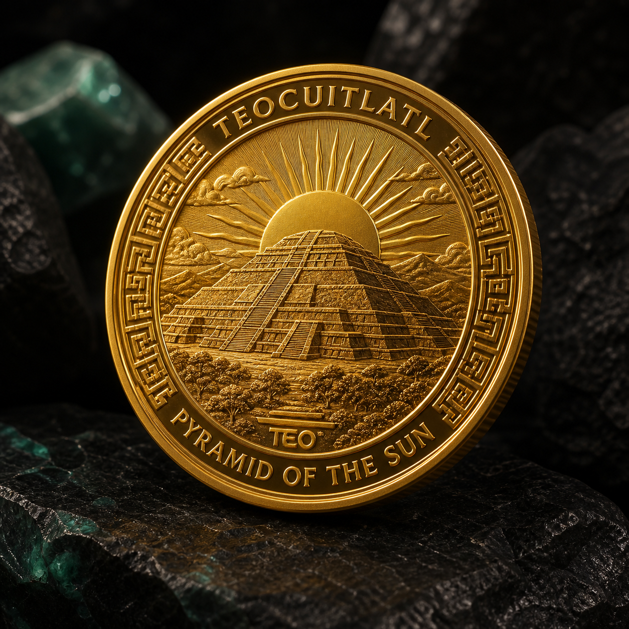 Gold Pyramid of the Sun medallion concept
